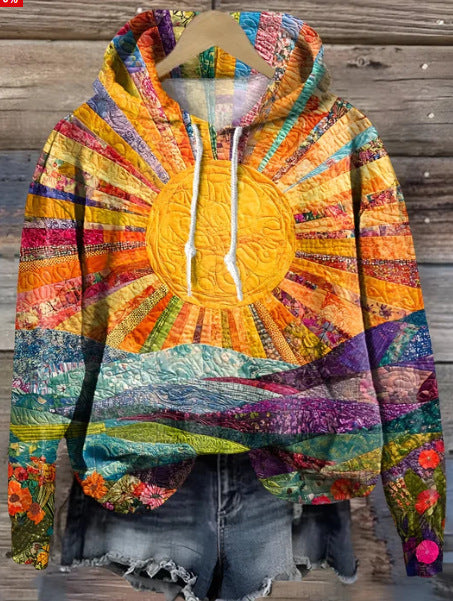 Womens Crew-Neck Pullover Casual Sweatshirt With 3D Hooded Print by Ricaloux