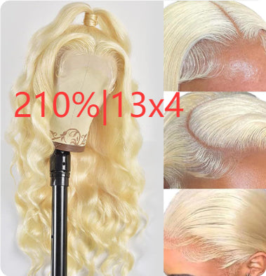 Hand-woven Front Lace Synthetic Wigs Golden Big Wave Long Curly Hair by Ricaloux