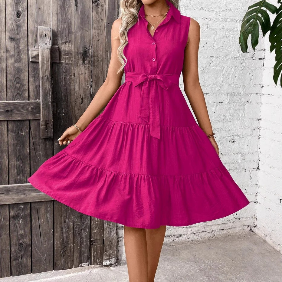 Womens New-style Solid-color Button-down Dress by Ricaloux