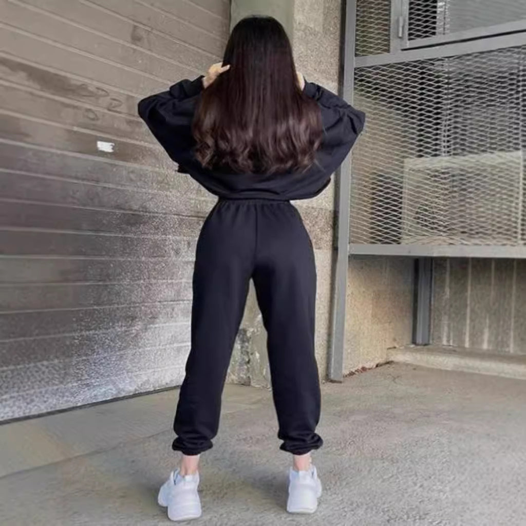 Fashionable And Versatile Embroidered Slim-fit Casual Sporty Two-piece Hoodie Set by Ricaloux