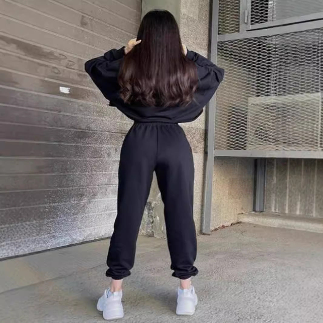 Fashionable And Versatile Embroidered Slim-fit Casual Sporty Two-piece Hoodie Set by Ricaloux