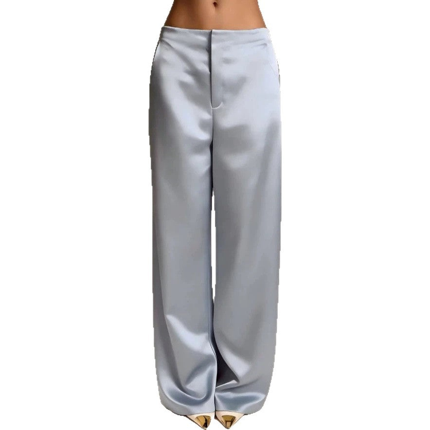 Womens Casual Solid-color Satin Wide-leg Pants by Ricaloux