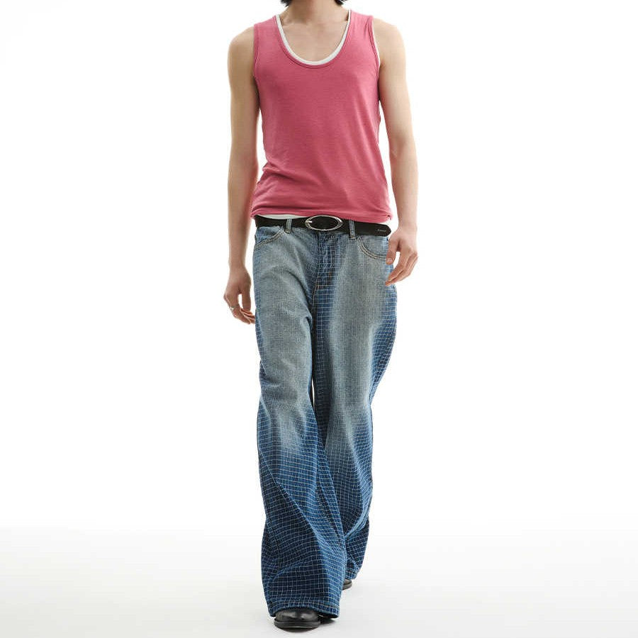 Washing Gradient Blue Straight Jeans by Ricaloux