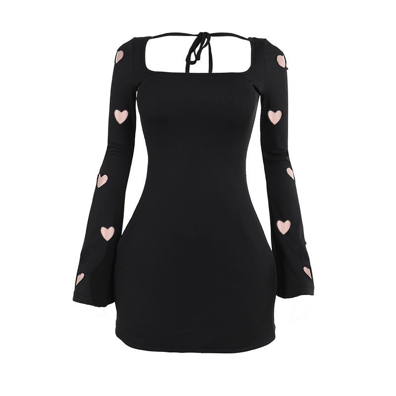 Slim-fit Knitted Love Burning Flower Long Sleeve Dress - RICALOUX
