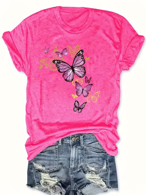 Butterfly-cluster Womens T-shirt Delicate Graphic Casual Top – Premium 0 | RICALOUX