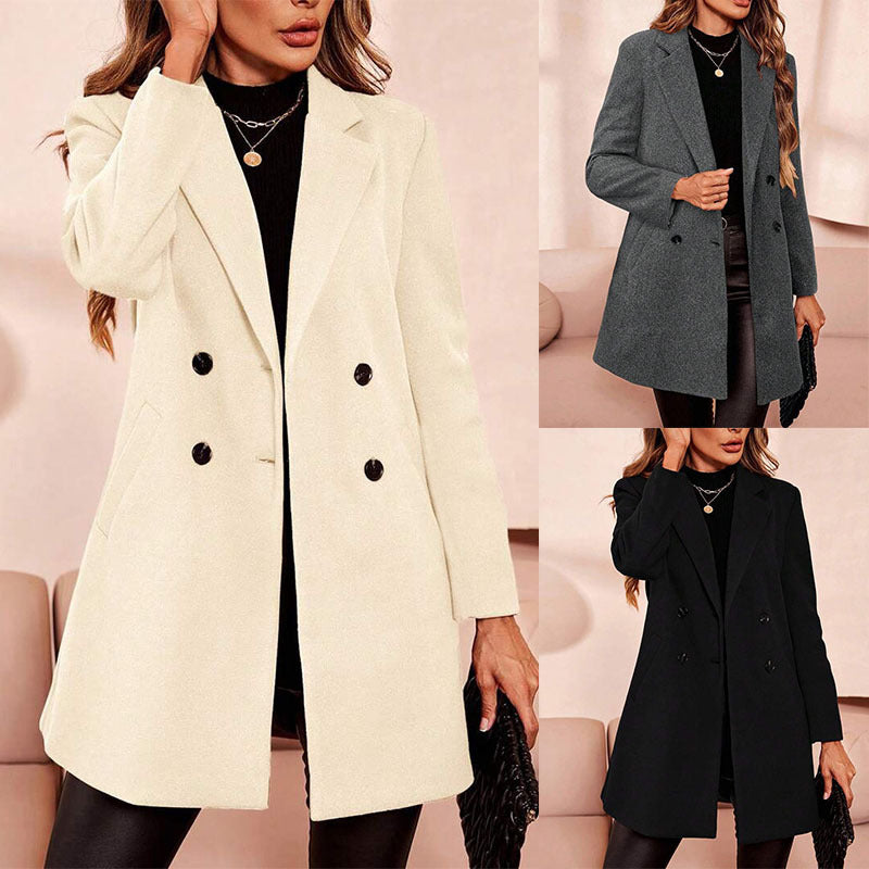 Womens Solid Color Casual Slim-fit Midi Wool Coat – Premium 0 | RICALOUX