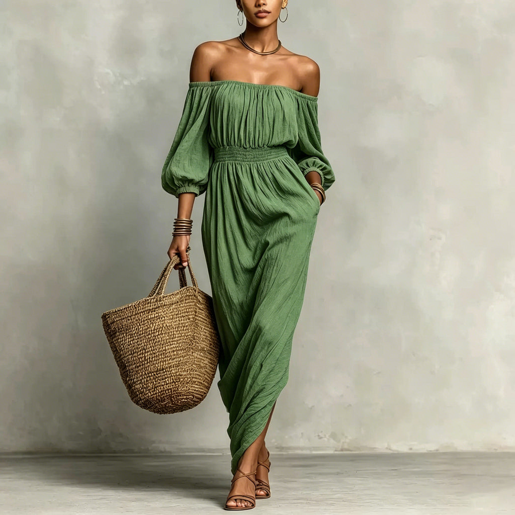 Womens Solid-color Casual Off-shoulder Dress by Ricaloux