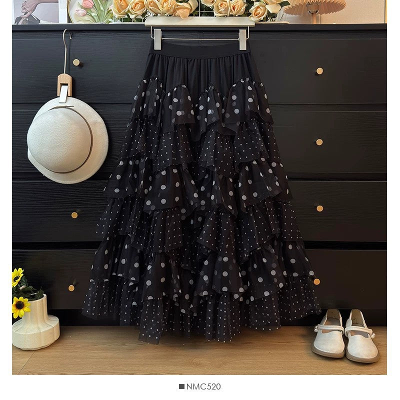 Ethereal Chiffon Puff Polka-dot Skirt by Ricaloux