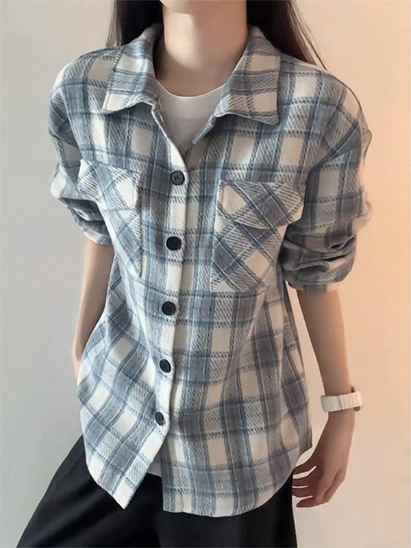 Sky Blue American Style Heavyweight Plaid Womens Shirt – Premium 0 | RICALOUX