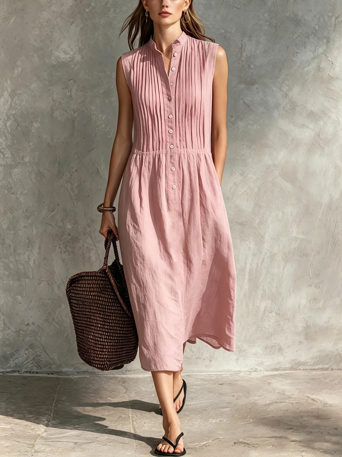 Womens Fashion Simple And Elegant Sleeveless Single-breasted Dress by Ricaloux