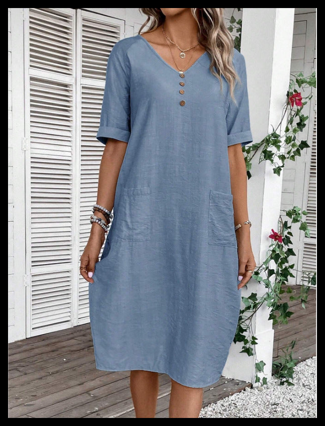 Summer V-neck Loose And Comfortable Resort Dress by Ricaloux