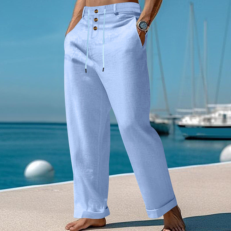 Mens SpringSummer New Fashion Straight-leg Cotton-Linen Casual Pants – Premium 0 | RICALOUX