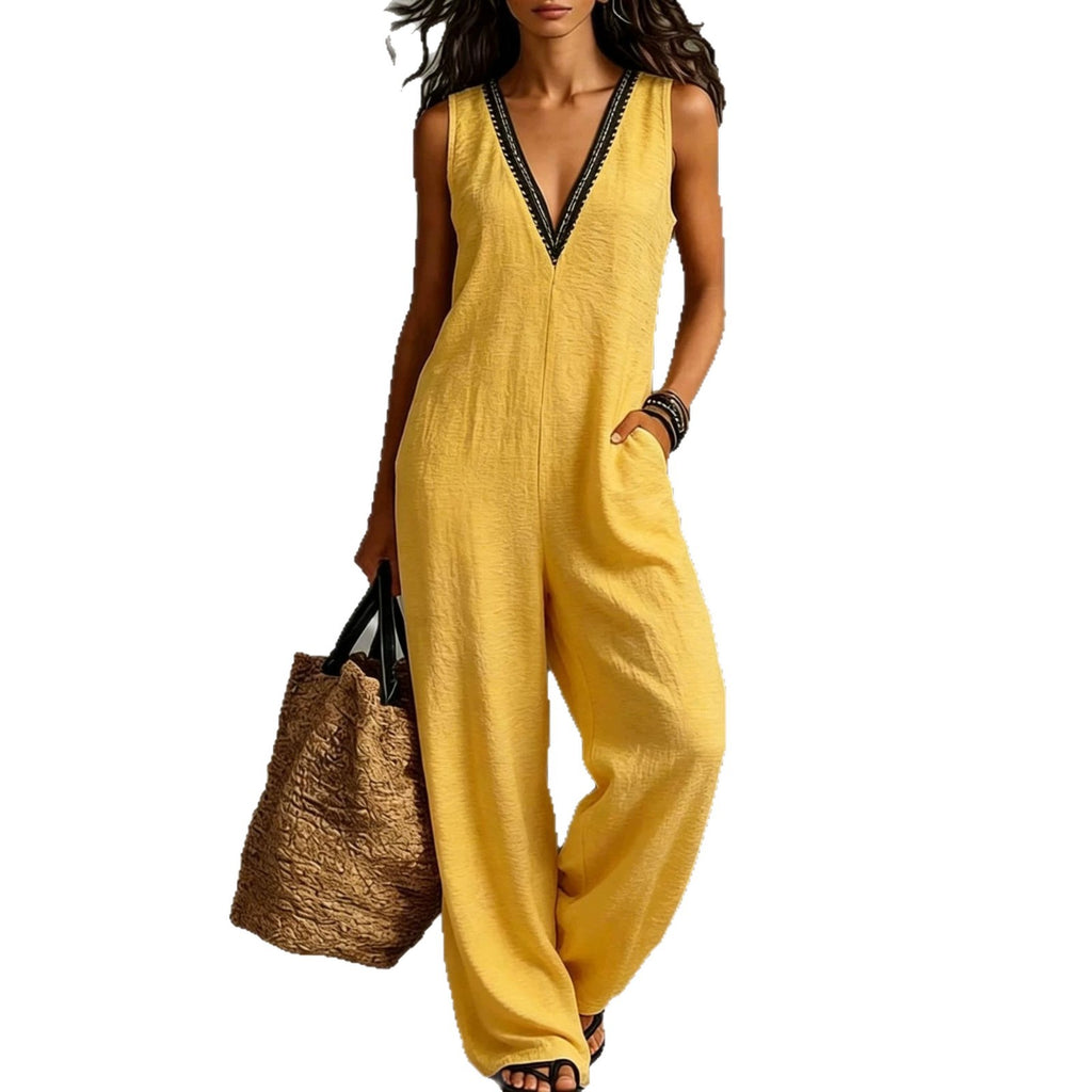 New Womens V-neck Sleeveless Wide-leg Jumpsuit – Premium 0 | RICALOUX