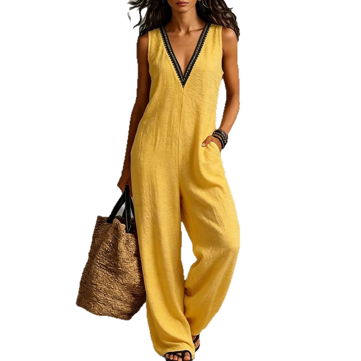New Womens V-neck Sleeveless Wide-leg Jumpsuit – Premium 0 | RICALOUX
