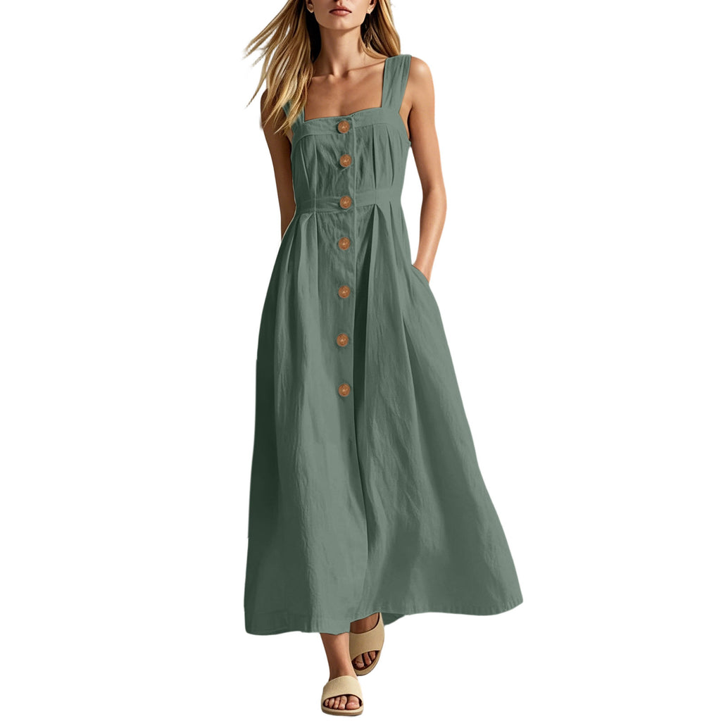 Solid-color Decorative-Button Womens Casual Dress by Ricaloux