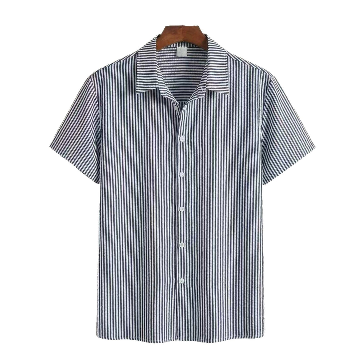 Mens Striped Short-sleeve Loose-fit Casual Shirt by Ricaloux