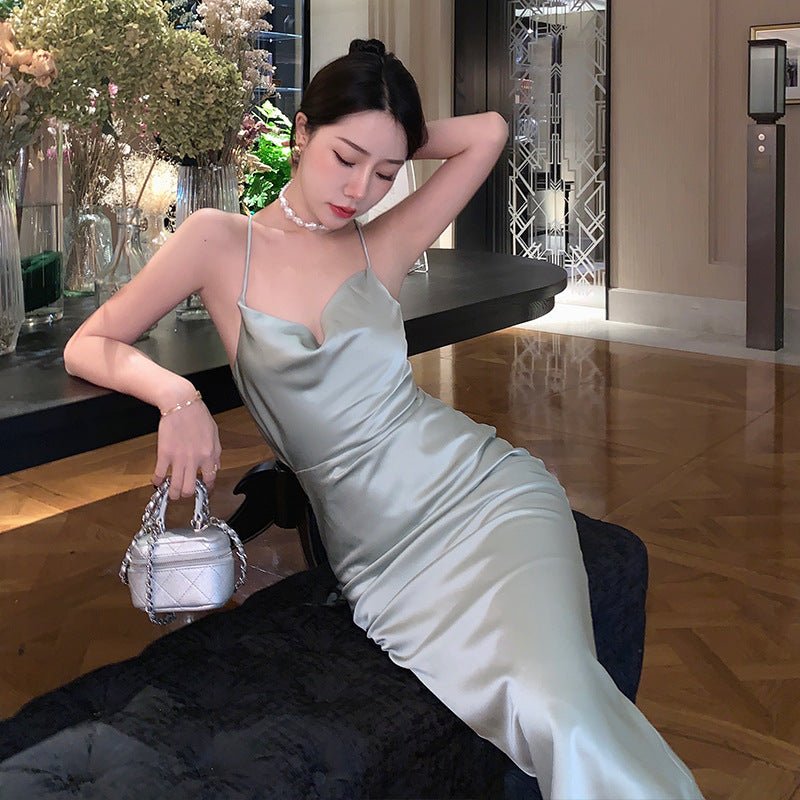 Acetate Satin Dress Niche Women's Seaside Holiday Beach Dress - RICALOUX