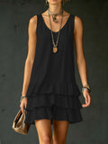 Women's Sleeveless V-Neck Layered Ruffle Mini Dress - Casual Loose Fit Summer Dress – Premium 4 | RICALOUX