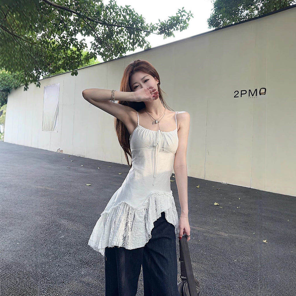Elegant Camisole With An Irregular Slanted Hemlinesweet Figure-flattering And Versatile Sleeveless Top – Premium 0 | RICALOUX