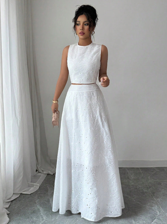 Sleeveless Top High-waisted A-line Elegant Long Skirt – Premium 0 | RICALOUX