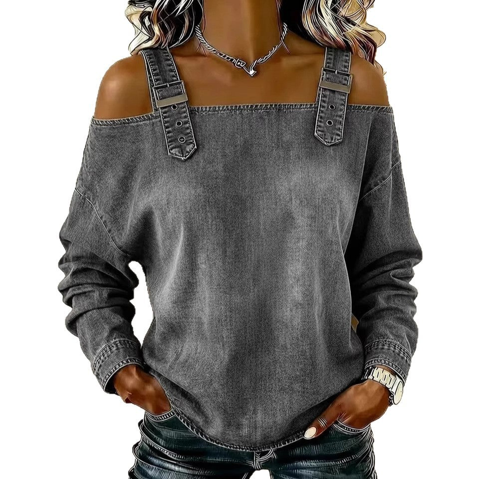 Halter-neck Off-shoulder Long-sleeve Top by Ricaloux