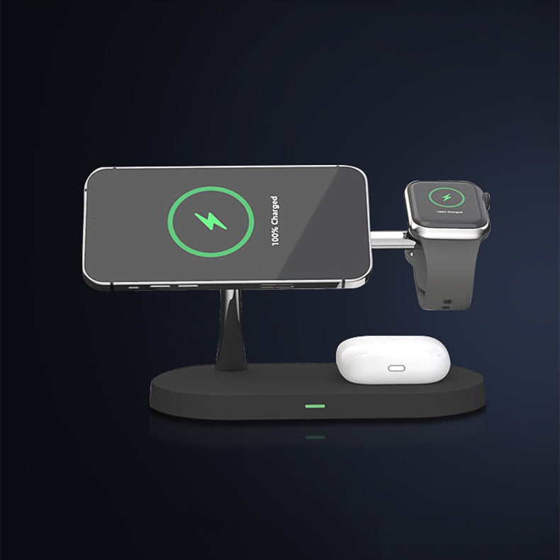 Multifunctional Five-In-One Magnetic Wireless Charging Watch Headset Desktop Mobile Phone Holder Charger 15W Fast Charge by Ricaloux