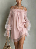 Sexy Sweet Double Strap Vestidos Off Shoulder Dress For Women Vestido Fairy Mini Loose Dresses Summer New Sheer Mesh Long Sleeve by Ricaloux