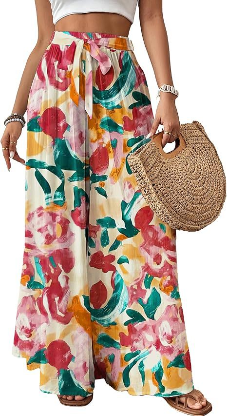 Womens Flowing Floral Wide-Leg Pants by Ricaloux