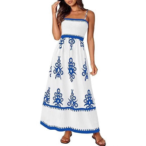 Resort-style Beach Dress Printed Bandeau Strap Maxi Dress – Premium 0 | RICALOUX