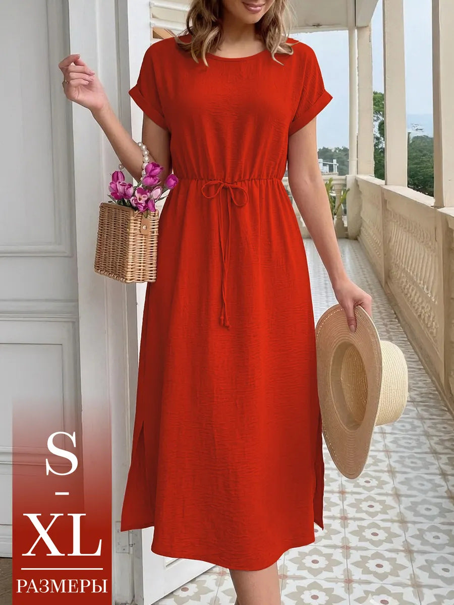 Womens Casual Loose-fitting Round-neck Dress – Premium 0 | RICALOUX