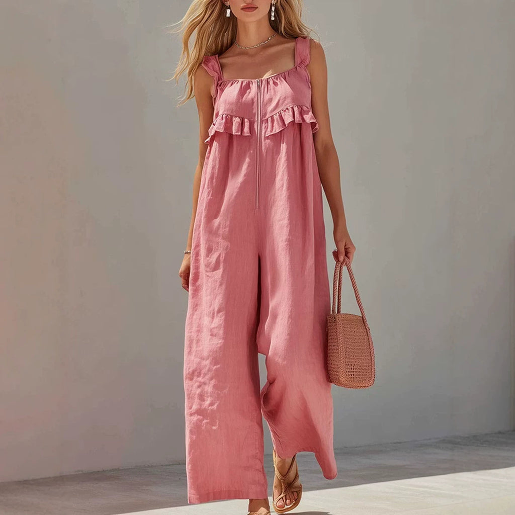 Womens Sleeveless Strap Solid-color Jumpsuit by Ricaloux