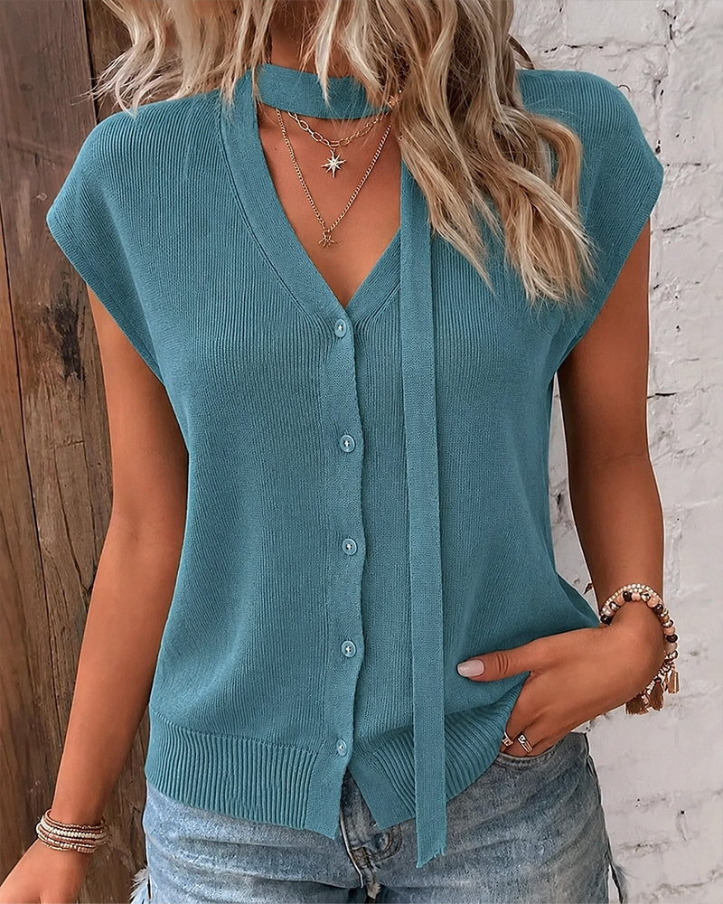 V-neck Ribbed Ice-silk Knit Cardigan For Women by Ricaloux