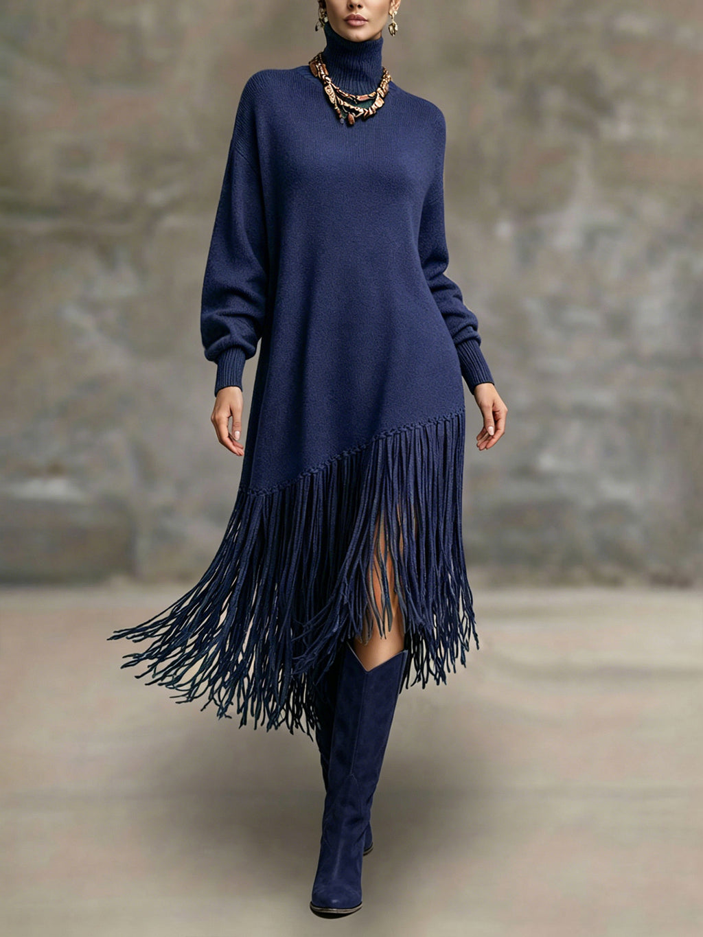 Womens Long Tassel Solid-Color Versatile Dress – Premium 0 | RICALOUX