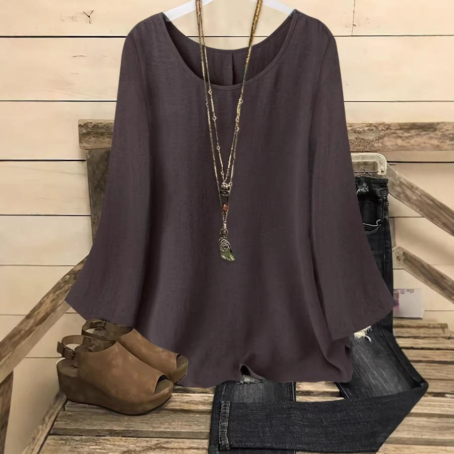 Womens Loose-fitting Long-sleeve Crew-neck Top by Ricaloux