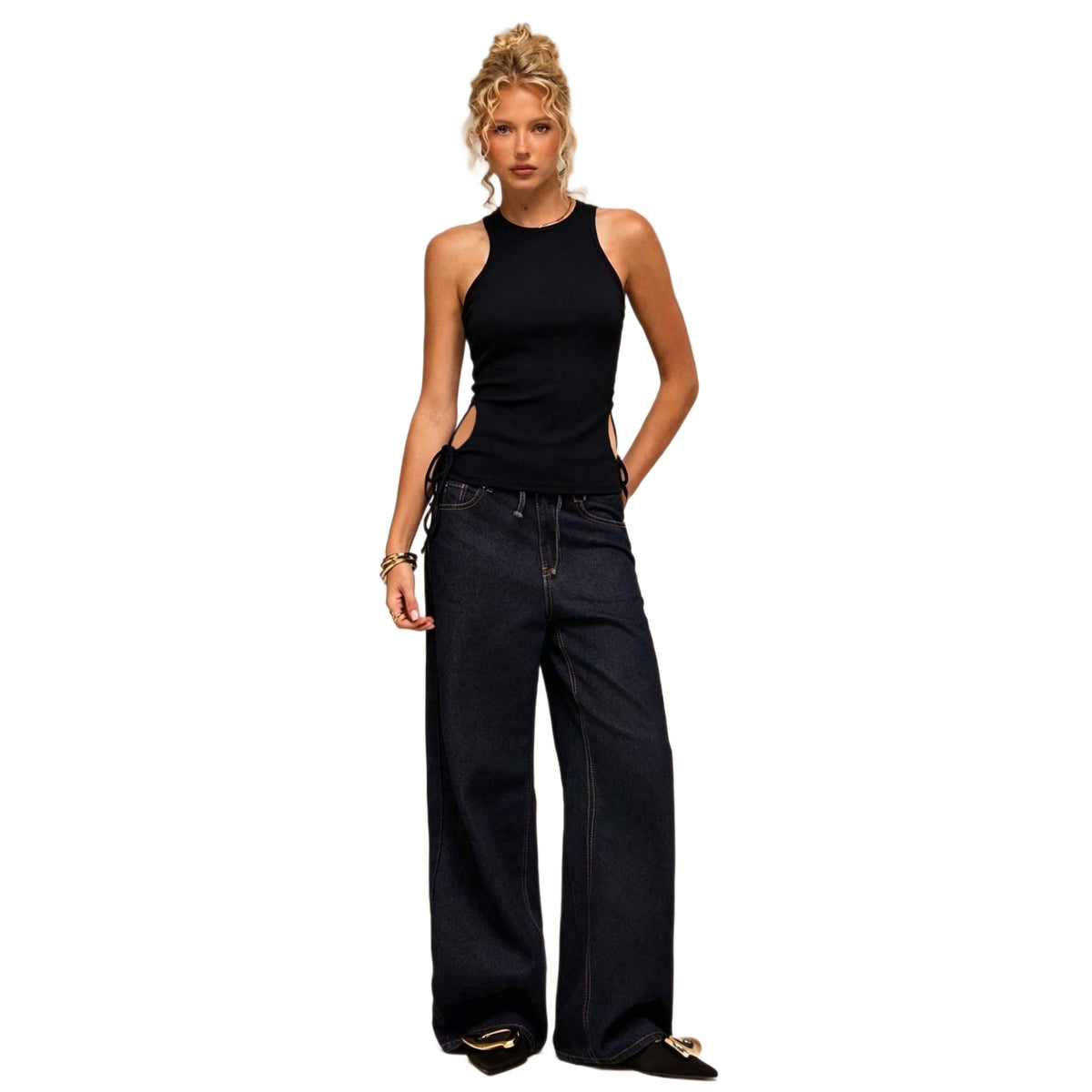 Womens Sleeveless Top, Hollowed-Out With Lace-Up Waist For A Slimming Effect – Premium 0 | RICALOUX
