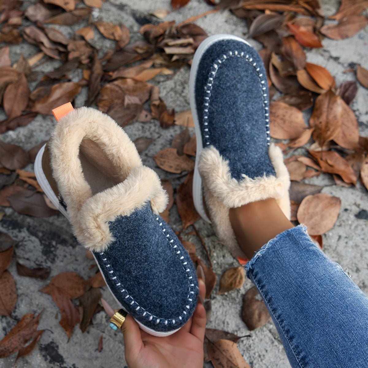 Fleece-lined Thick Plush Boots Warm Sewing Flat Cotton Shoes Winter Ankle Boot - RICALOUX