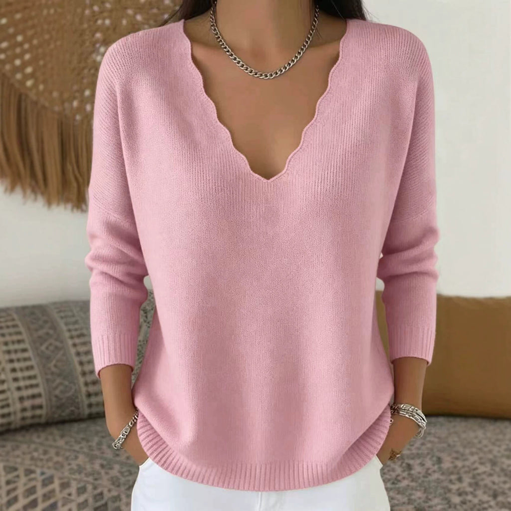 Solid-color Casual Knitted V-neck Loose Sweater by Ricaloux