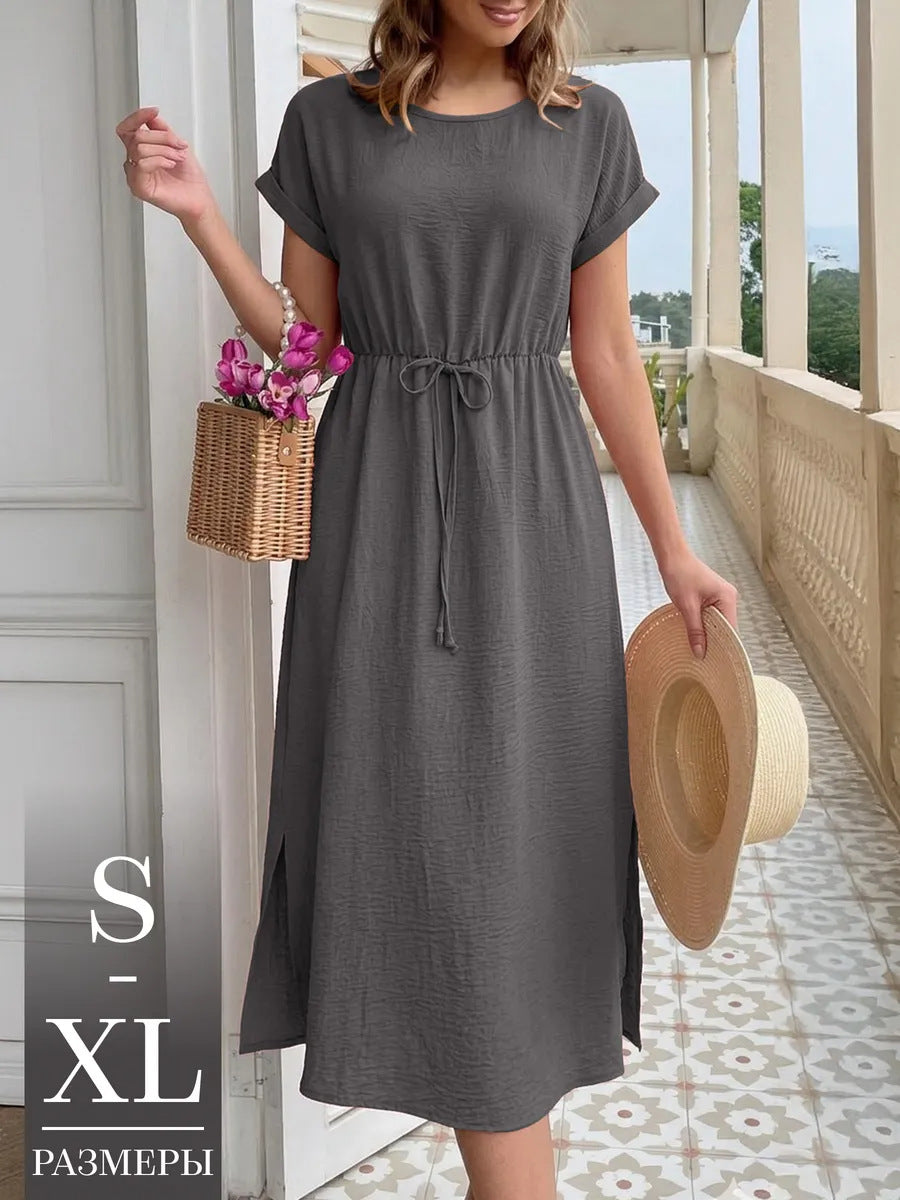 Womens Casual Loose-fitting Round-neck Dress – Premium 0 | RICALOUX