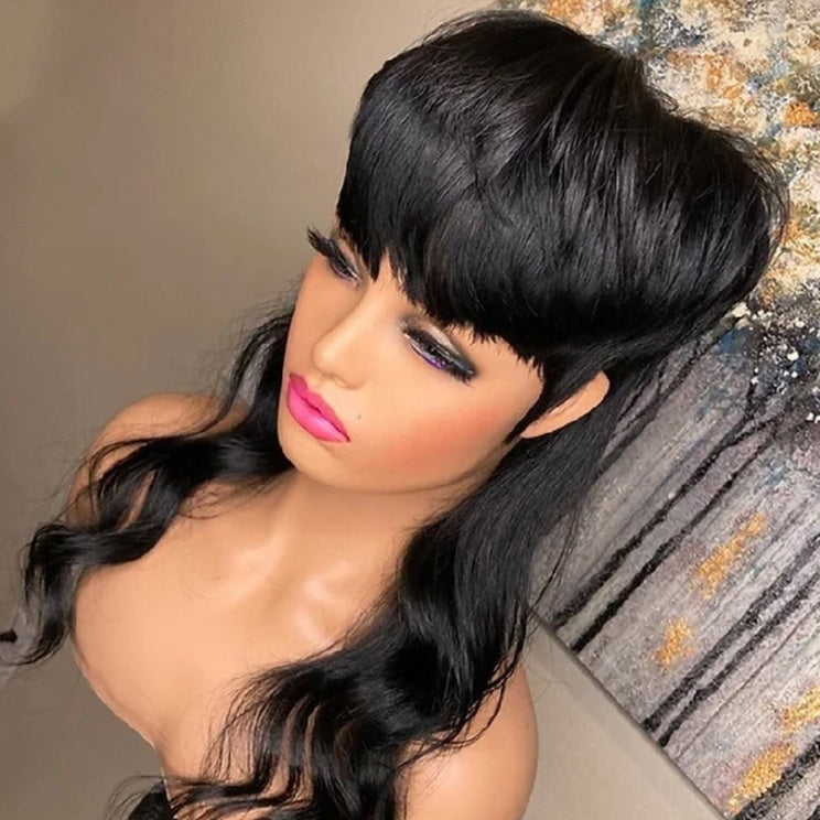 Bangs Black Front Back Long Brazilian Wig by Ricaloux