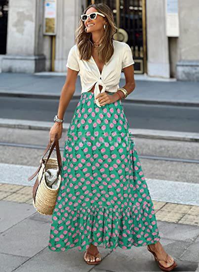 Printed Beach Casual Pleated Maxi Skirt – Premium 0 | RICALOUX