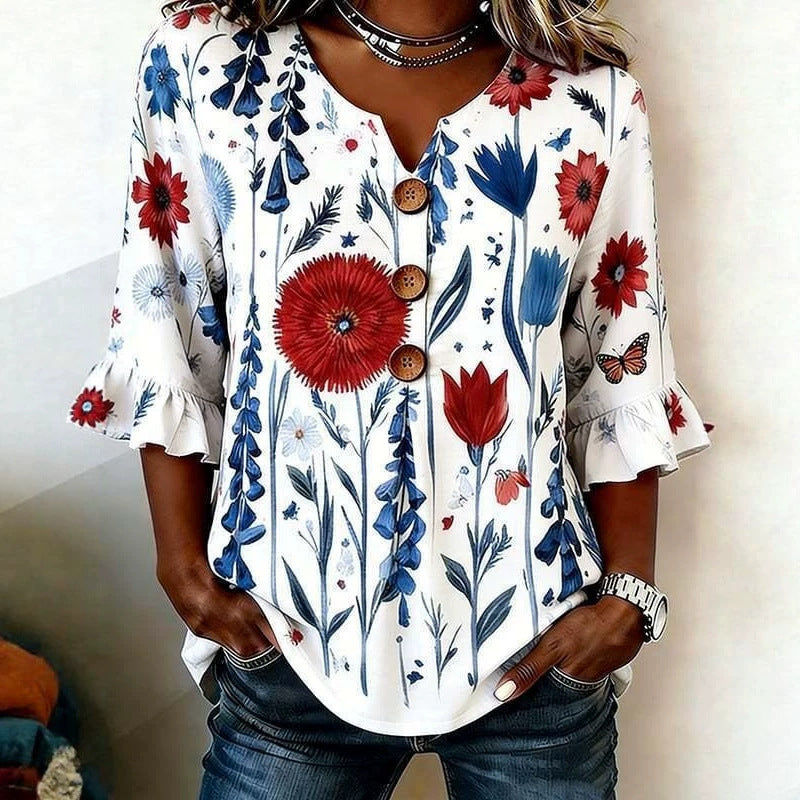 Womens Lace-trimmed Half-sleeve Casual Loose-fit Versatile Blouse – Premium 0 | RICALOUX