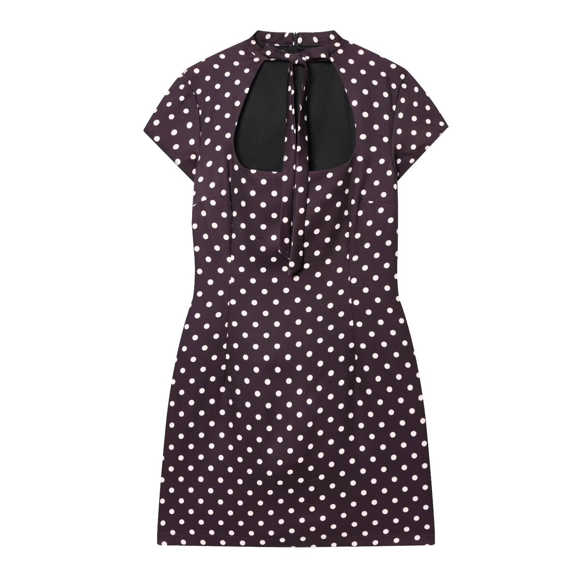 Hepburn-style Square-neck Short-sleeve Polka-dot Short Dress With A Bow Detail by Ricaloux