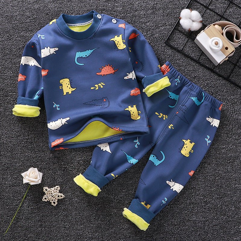 Children's Thermal Underwear Suit Fleece-lined Thickened Boys Girls Autumn Clothing - RICALOUX