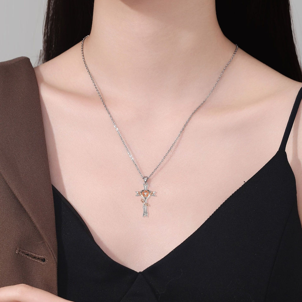 Cross Rose Jewelry Gift Necklace For Women by Ricaloux