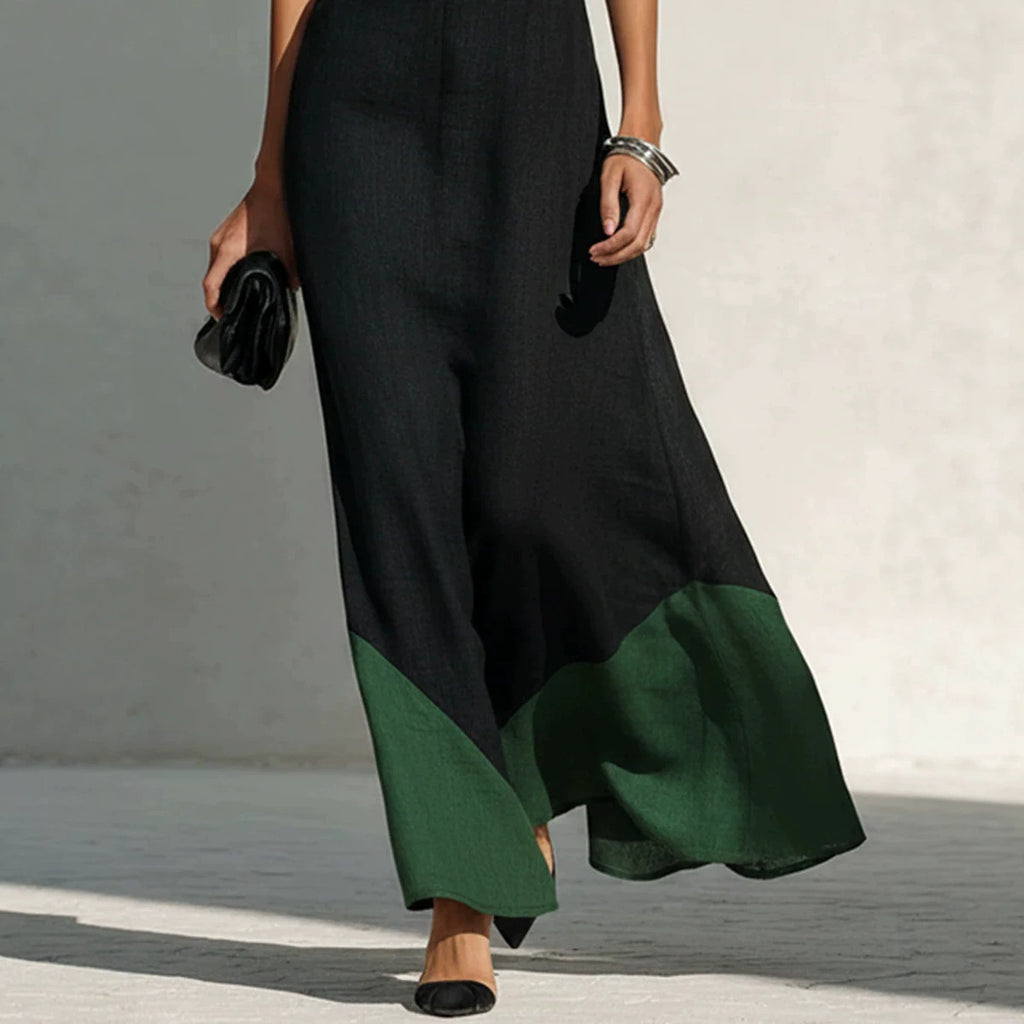 Womens Deep V-neck Color-block Slip Dress by Ricaloux