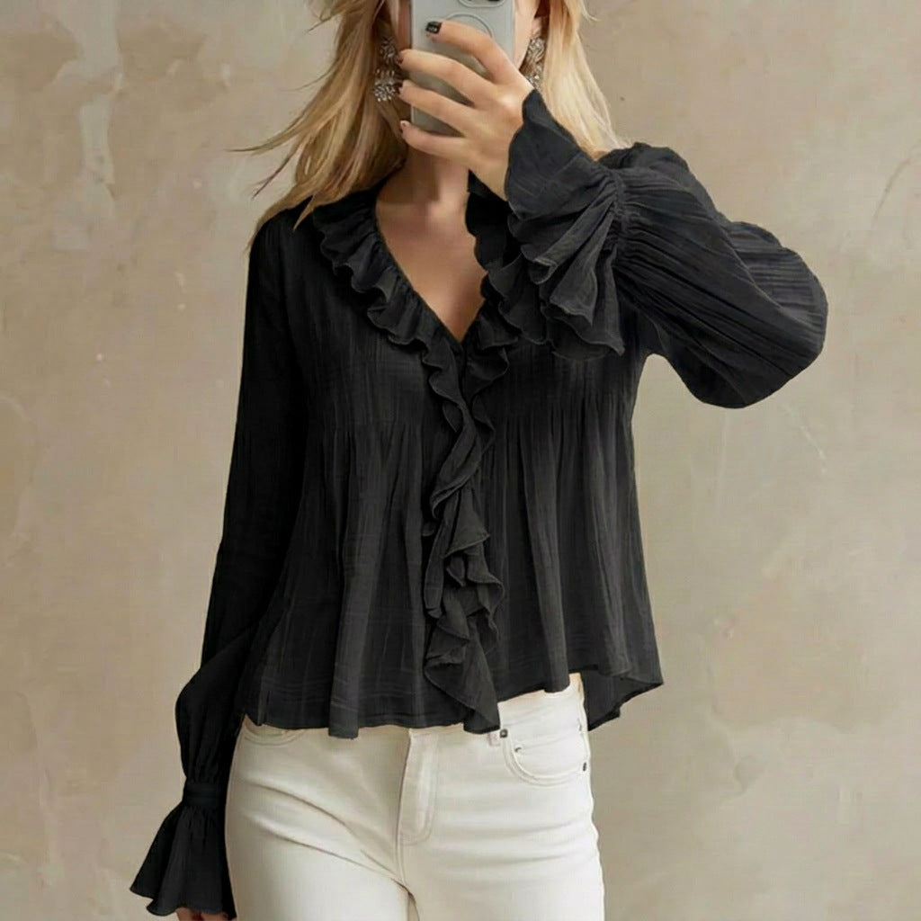 Womens Versatile Flared Long-sleeve Top For Summer And Early Fall by Ricaloux