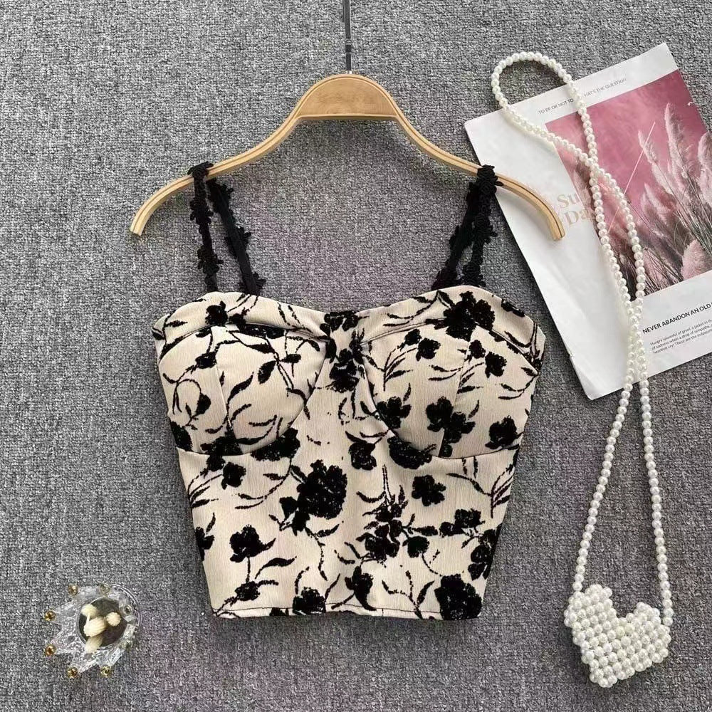 French-style Vintage Rose-print Top by Ricaloux
