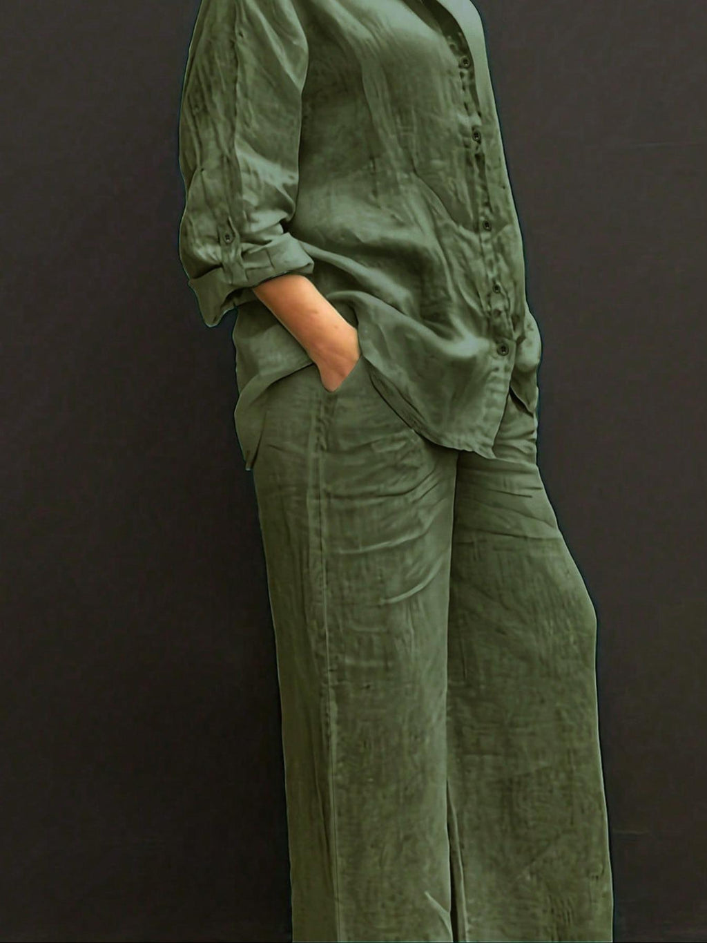 Reversible Long-sleeve Shirt Elastic-waist Trousers Solid-color Set – Premium 0 | RICALOUX