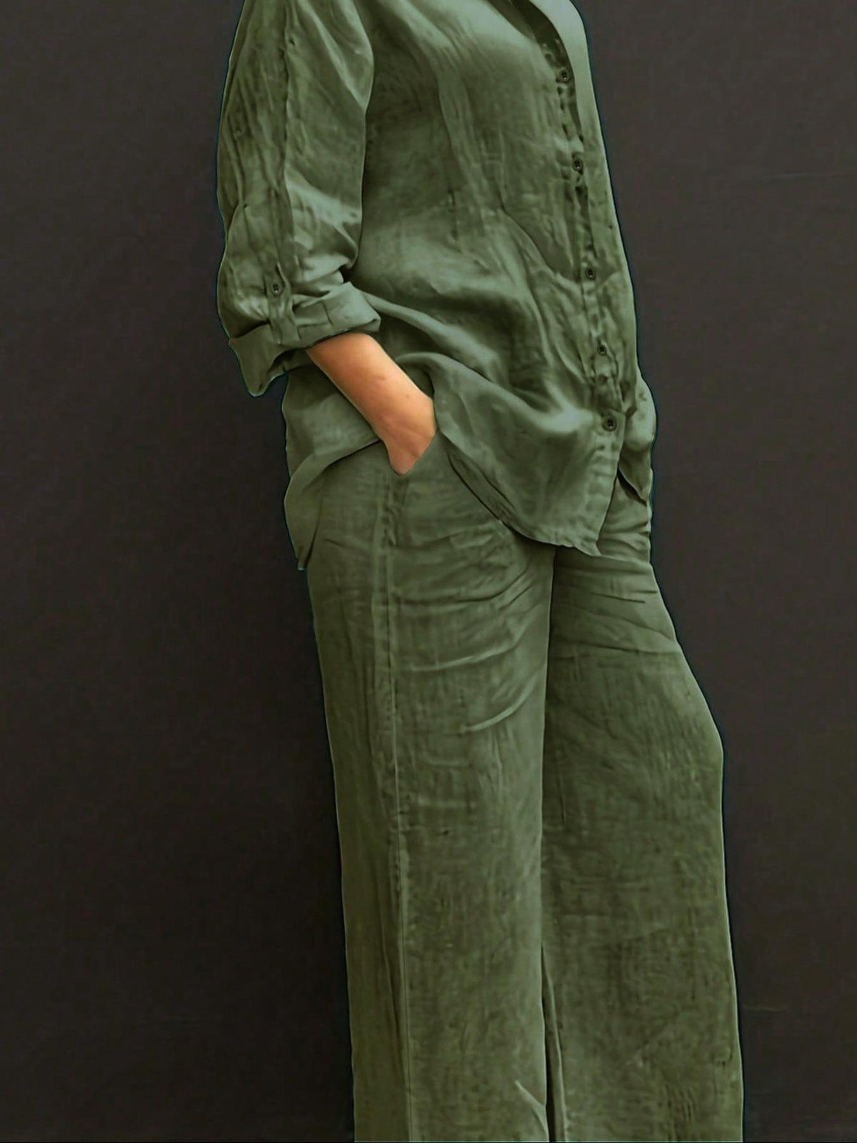 Reversible Long-sleeve Shirt Elastic-waist Trousers Solid-color Set – Premium 0 | RICALOUX