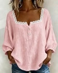 Womens Casual Loose-fit Long-sleeve Linen Top by Ricaloux